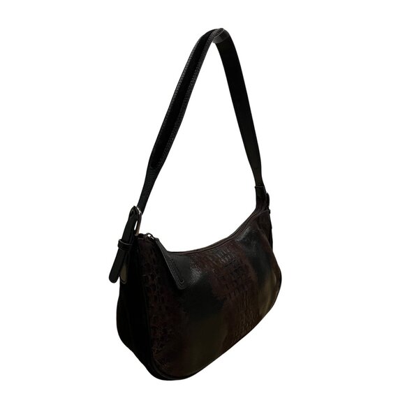 Sondra Roberts Women’s Black & Brown Crocodile Embossed Leather Shoulder Bag - Picture 2 of 11